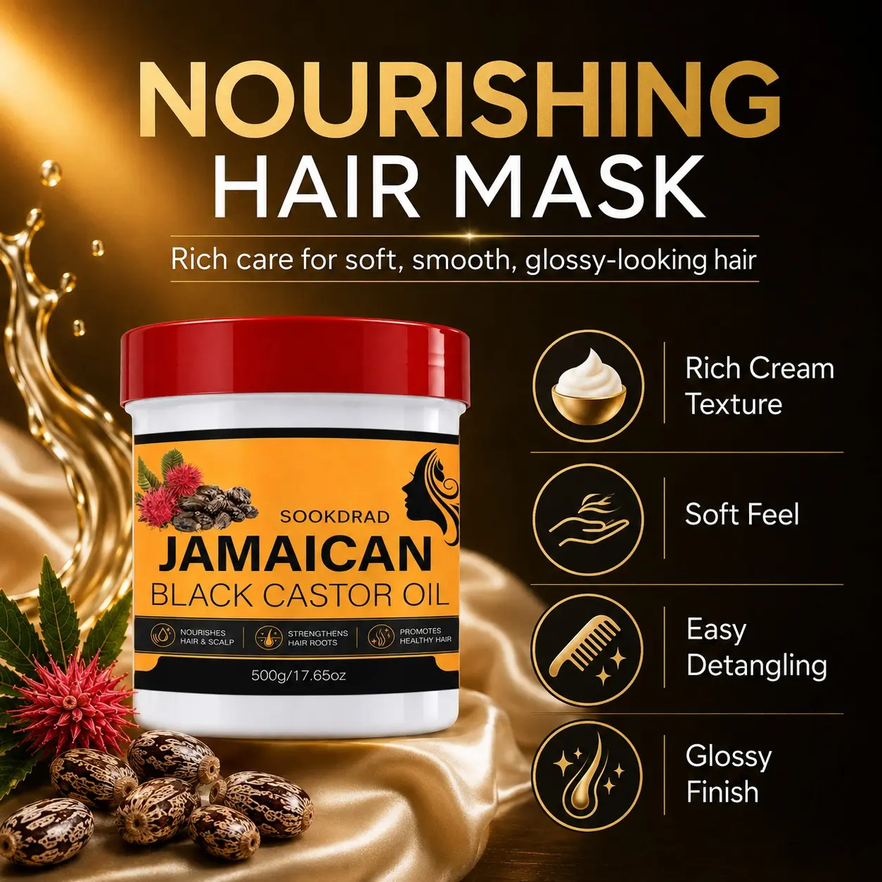 Jamaican Black Castor Oil, nourish hair and scalp, strengthen hair roots, promote healthy hair, 500g
