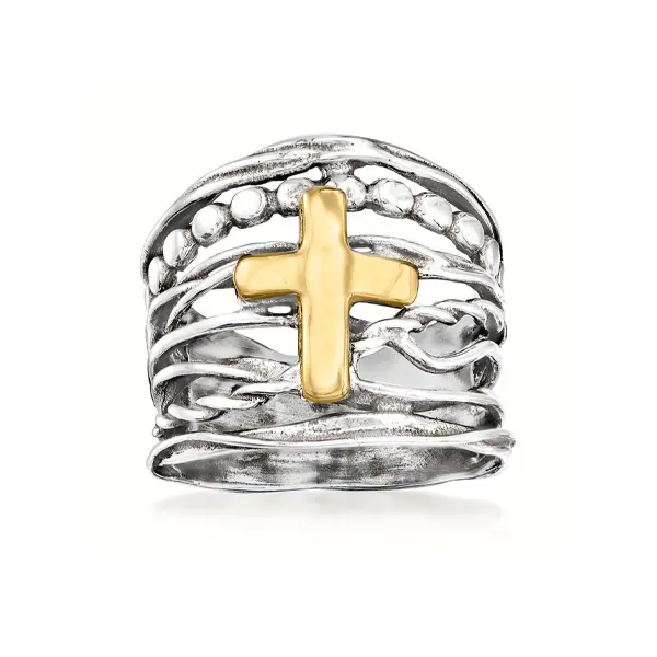 Boho Ethnic Wide Cross Ring for Women, Vintage Distressed Casual Versatile Design, Unique Personality Jewelry, Perfect for Everyday Wear