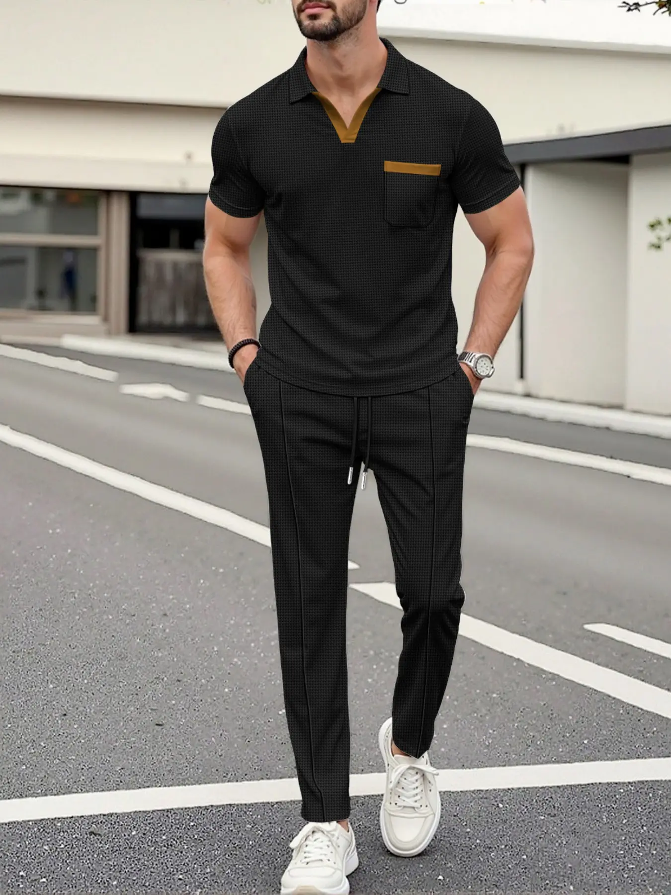Men's Two-Piece Set, Christmas Gift, Friday, Spring Summer Fall Clothing, Casual Knit Pants, High Waist, Long Sleeve Blazer