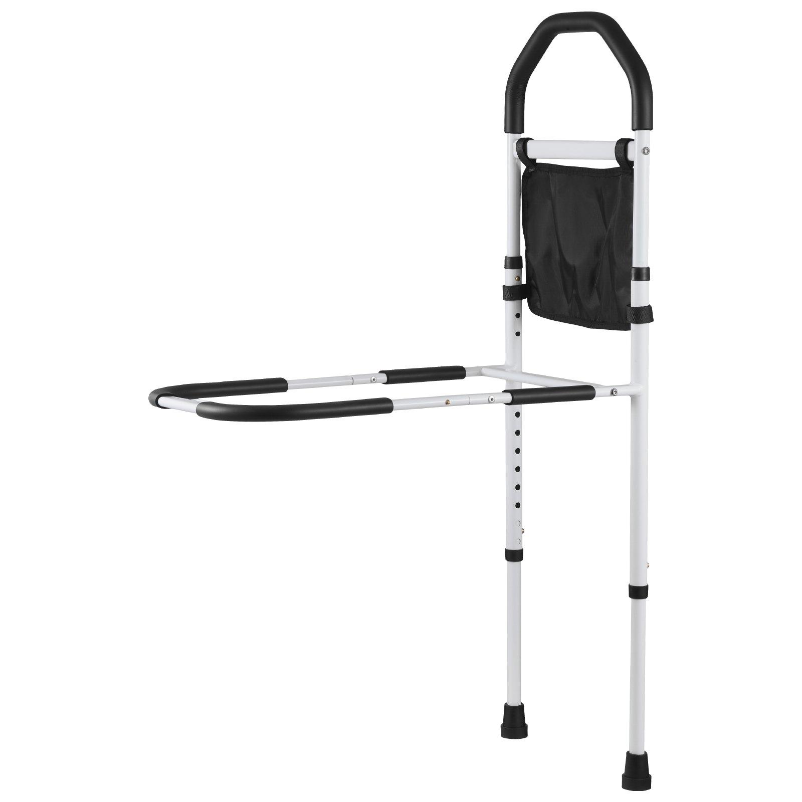 VEVOR Bed Rail for Elderly, Bedside Assist Rails with Supporting Leg and PU Handrail, Adjustable Height Carbon Steel Pipe Bedside Cane, Bed Bars for Seniors & Patients, Fits King, Queen, Full, Twin