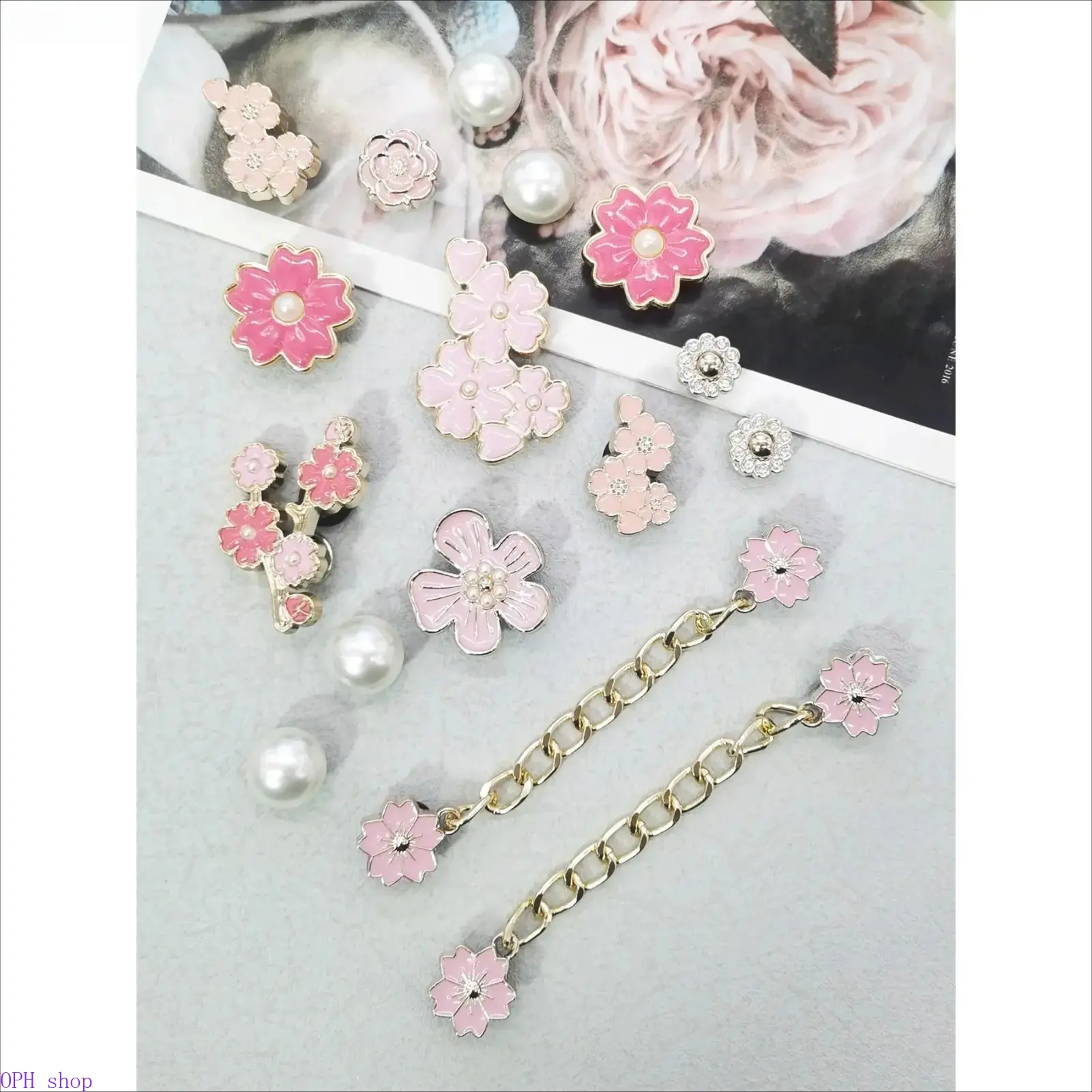 16Pcs Pink Cherry Blossom Resin Shoe Charms - Removable Flower Buckle Decorations for Clogs, Sandals, Slippers - DIY Footwear Embellishment Set, Ideal Valentine Holiday Gift