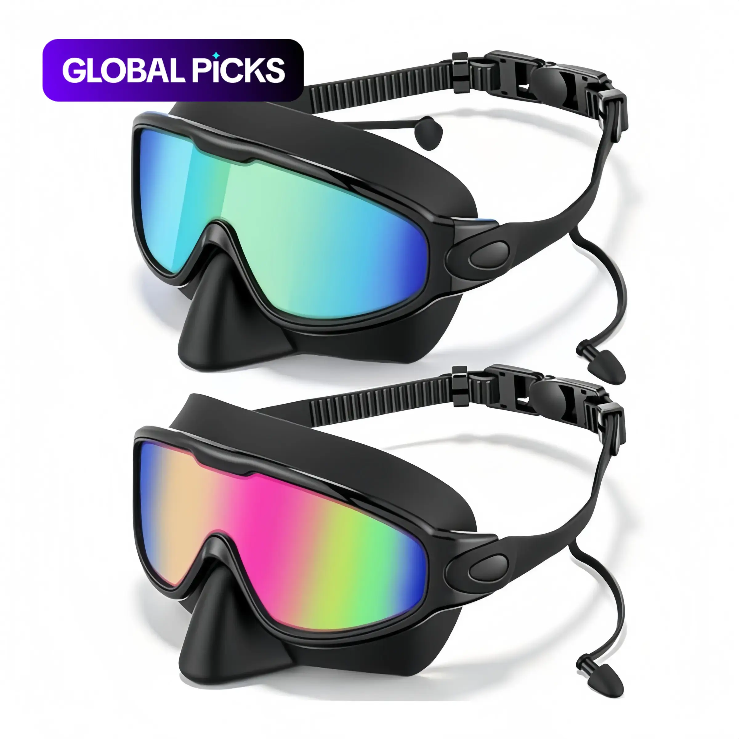 Swimming Goggles Anti-Fog UV Protection, Unisex Youth Non-Leak Swim Glasses, Silicone Frame, Sports Equipment Set