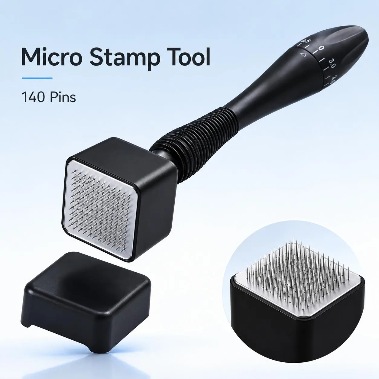 Adjustable Microneedle Stamp Tool for Face Skincare, Stainless Steel Derma Stamp with Adjustable Needle Length, At-Home Beauty Routine Tool for Serums & Skin Care