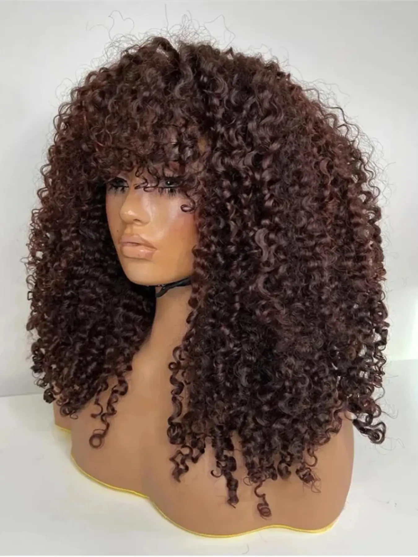 Deep Bangs Curly Wave Wig, 26 Inches Long, 180 Density, 13x4x1 Lace Front, Heat Resistant, Glueless, Suitable for Women, Curled Synthetic Hair Wig, Curly Wigs