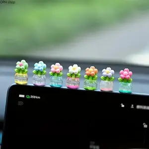 7-Piece Mini Resin Flower Pot Set with Realistic Artificial Plants, Compact Car Dashboard/Desk Decor, Women’s Home/Office Interior Accessories Gift (Fashion & Costume Jewelry Accessory Set Complement)