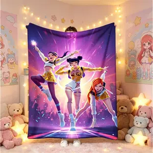 K-Pop Group Print Flannel Blanket for Kids & Adults, Korean Pop Star Collage Throw Blanket, Ultra Soft Air Conditioner Blanket, Cozy Bed Sofa Couch Throw, All Season Lightweight Warm Bedding, Dorm Room Decor, Travel Camping Gift Blanket, Birthday Christma