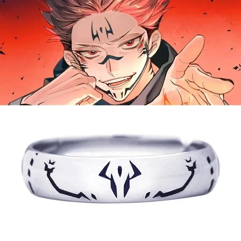 Anime Jujutsu Kaisen Ryomen Sukuna-Itadori Yuji Cosplay Metal Ring, Adjustable Unisex Anime Jewelry Ring, Prop Accessories Gift for Cosplay Enthusiasts, Anime Ring, Adjustable Size