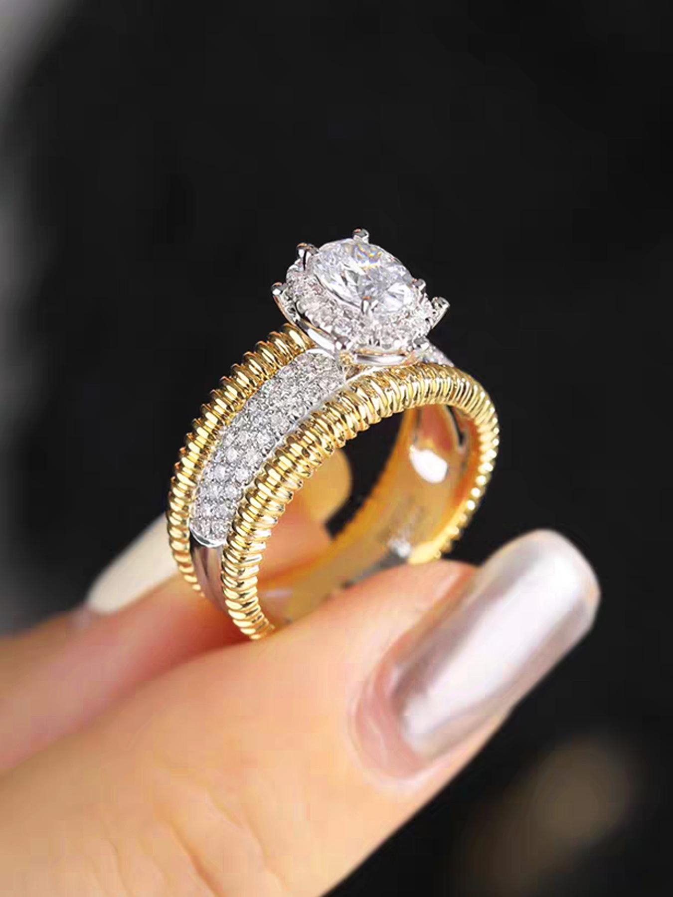 925 Sterling Silver Fashion Artificial Diamond Wedding Ring, Engagement Ring for Women, Trendy All-match & Exquisite Jewelry for Birthday Gift, Promiserings, Elegant Fashion Rings