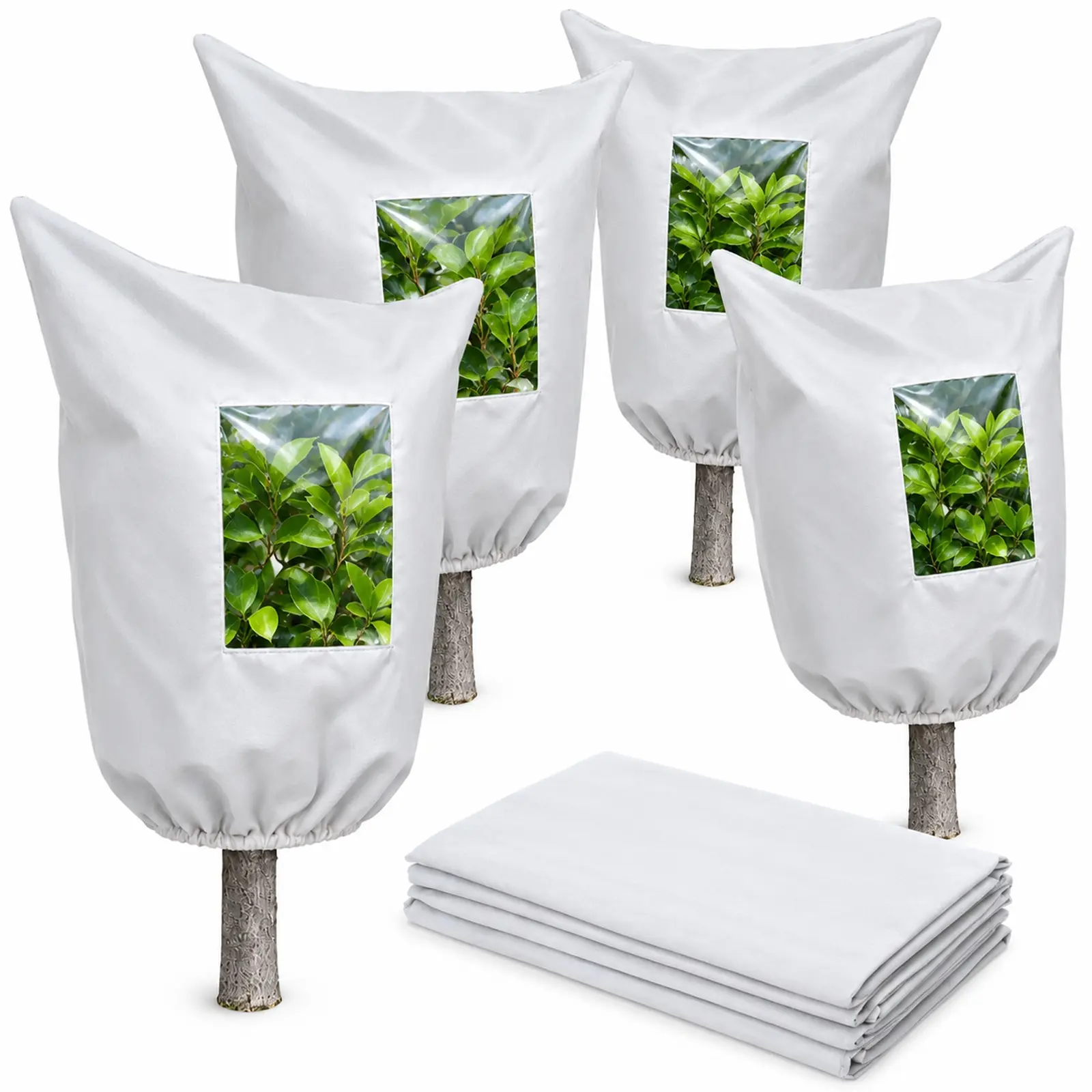 Plant Winter Frost Protection Cover, Zipper Drawstring Cold Weather Wrap for Outdoor Trees & Shrubs