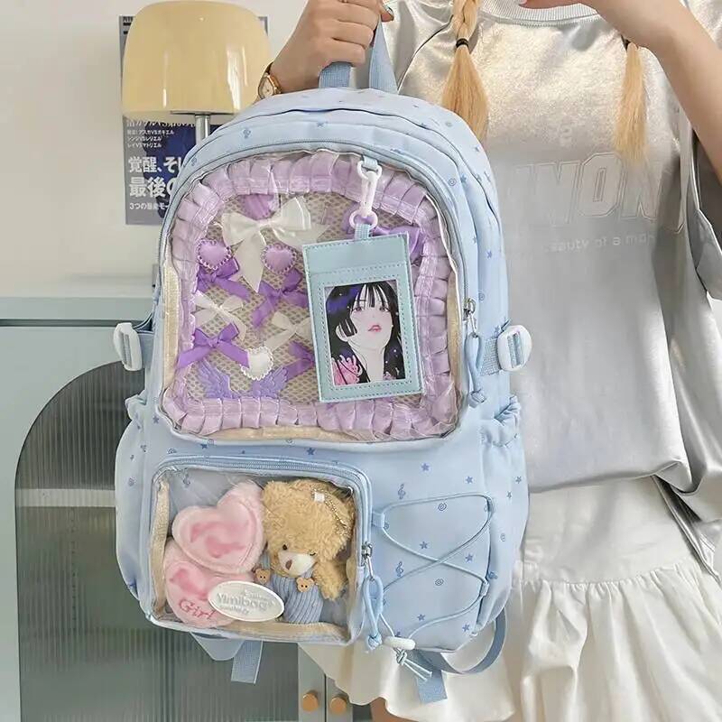 New Y2K Cute Ita Backpack Large Capacity Commute Rucksack Girl Transparent DIY Display Knapsack Outdoor Fashion Travel Schoolbag