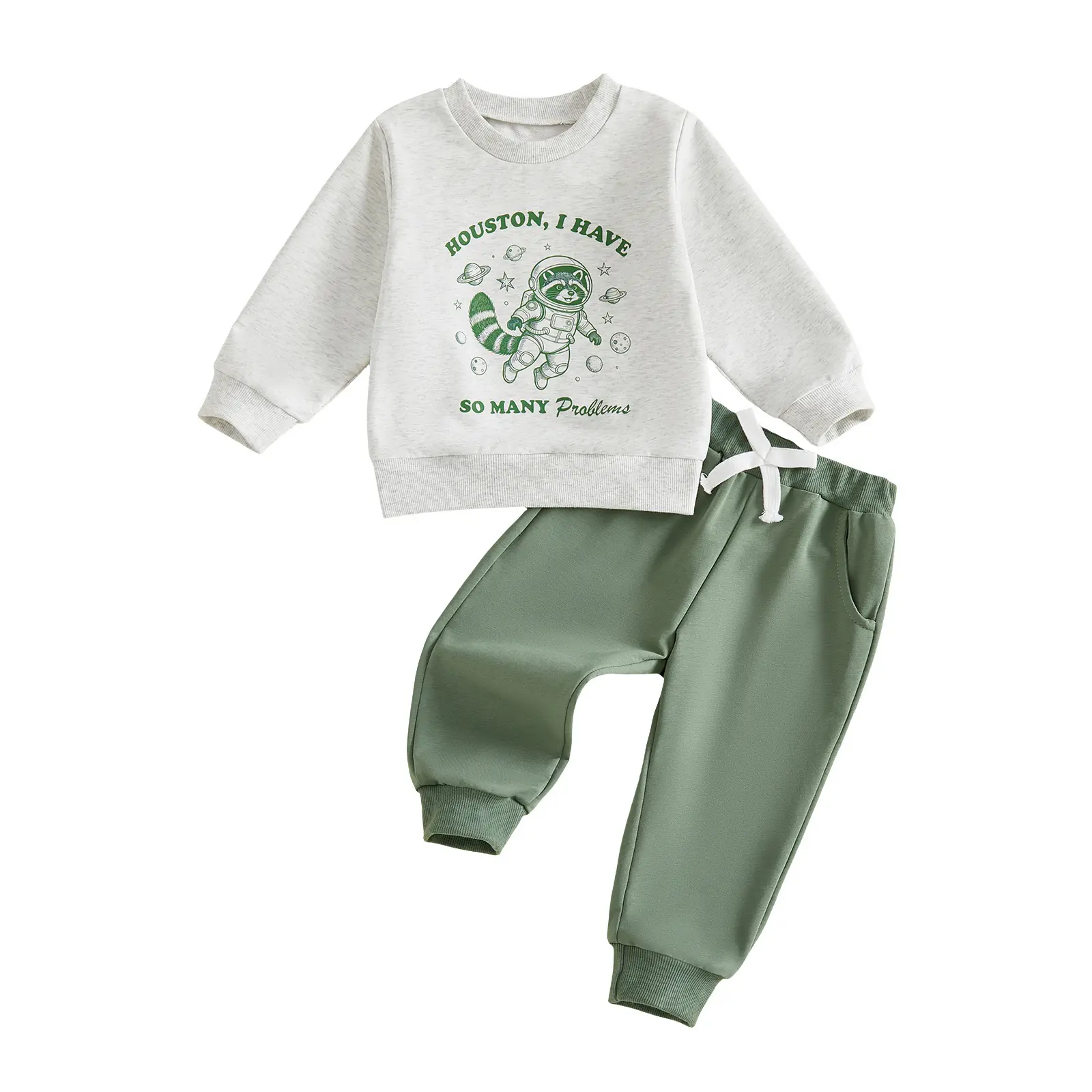 Toddler Little Boy 2-Piece Casual Winter Fall Outfit, Graphic Print Long Sleeve Sweatshirt & Full Length Joggers Pants Set, 1-5 Years