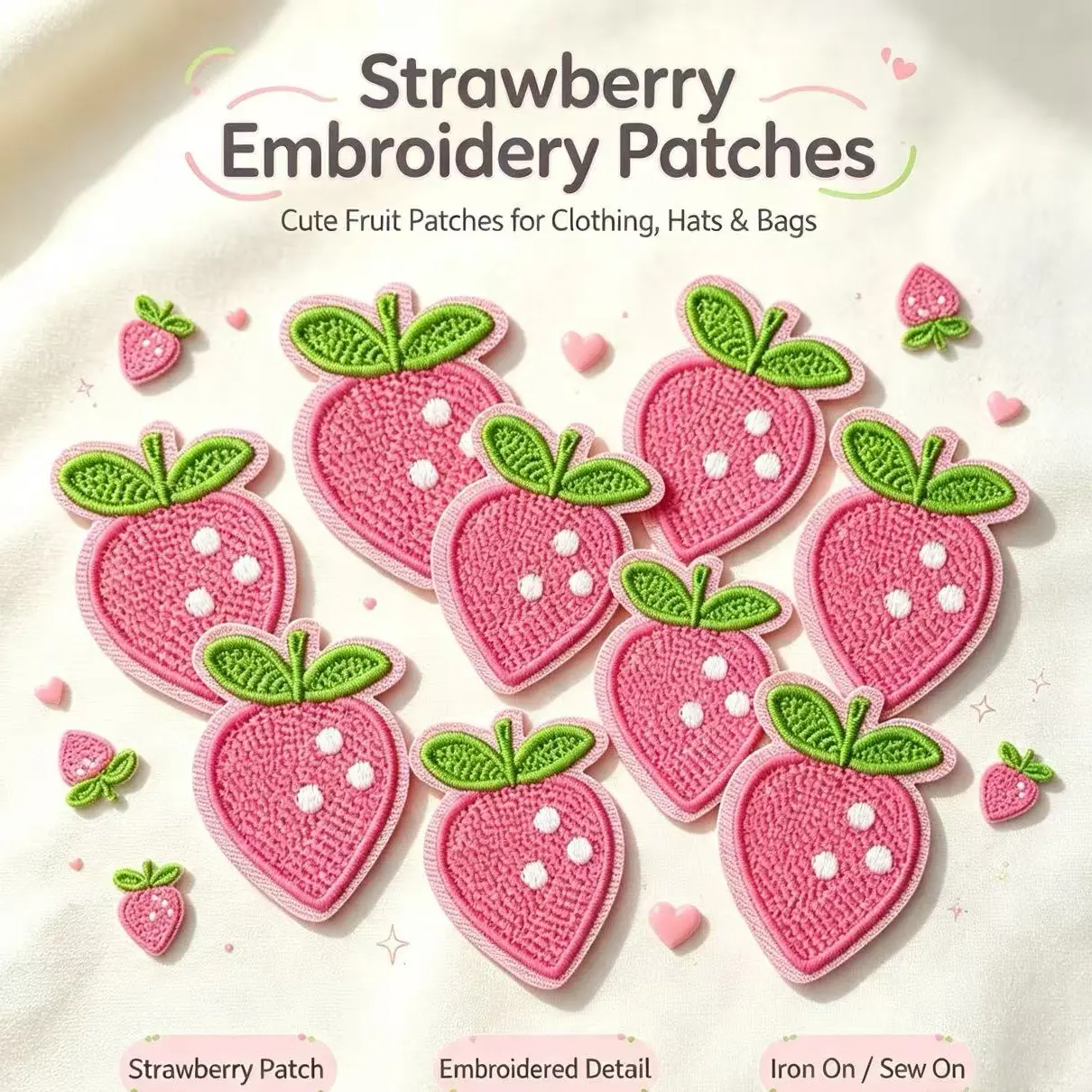 Cartoon Strawberry Pattern Iron-On Embroidery Patch - Fun Design - Easy to sew or iron, durable fabric patch, suitable for personalizing jackets, bags, DIY crafts, and more