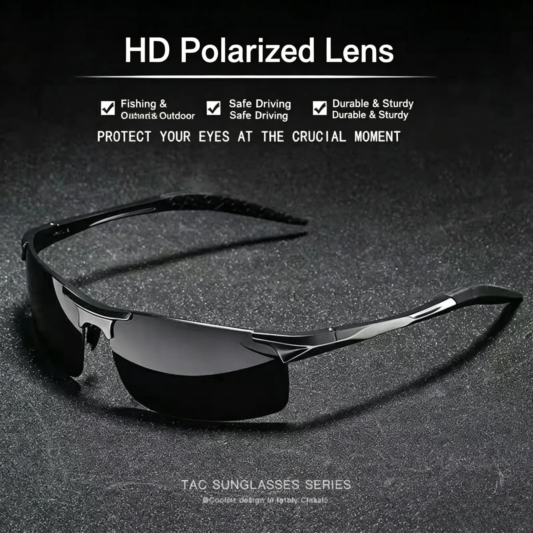 Model 3043 Men's Polarized Lens Sunglasses - UV Protection, Sporty Solid Frame Eyewear, Single Pair for Driving, Fishing, Daily Outdoor Use, Uv Block, Men's Accessories For Adults, Multi-Sports, No, Unisex, Full Rim, One Size, Rectangle