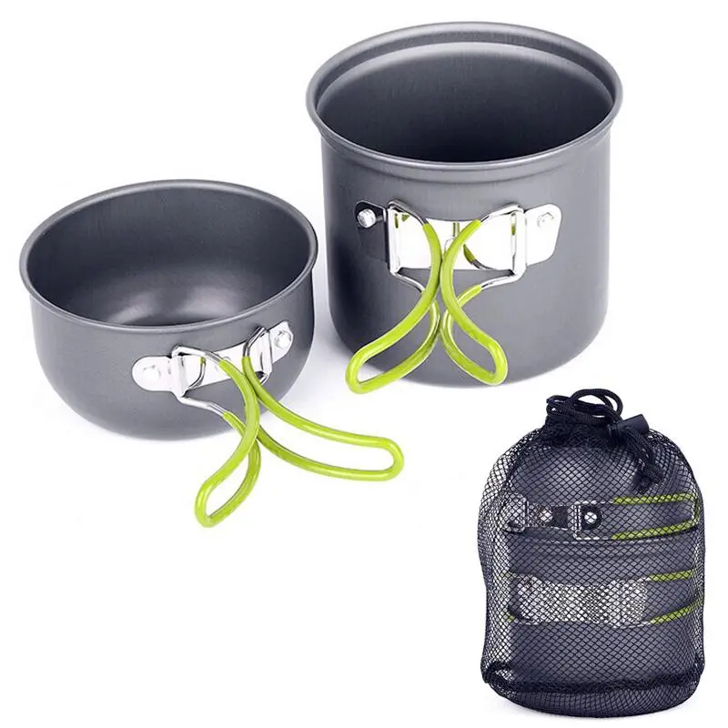 Unisex 2-Piece Aluminum Hard Anodized Nonstick Camping Pot Set - Lightweight, Stackable, Compact Cookware with Foldable Handles, Storage Bag, 2 Sizes, Hiking Accessories for Backpacking, Outdoor Meals, Two Sizes