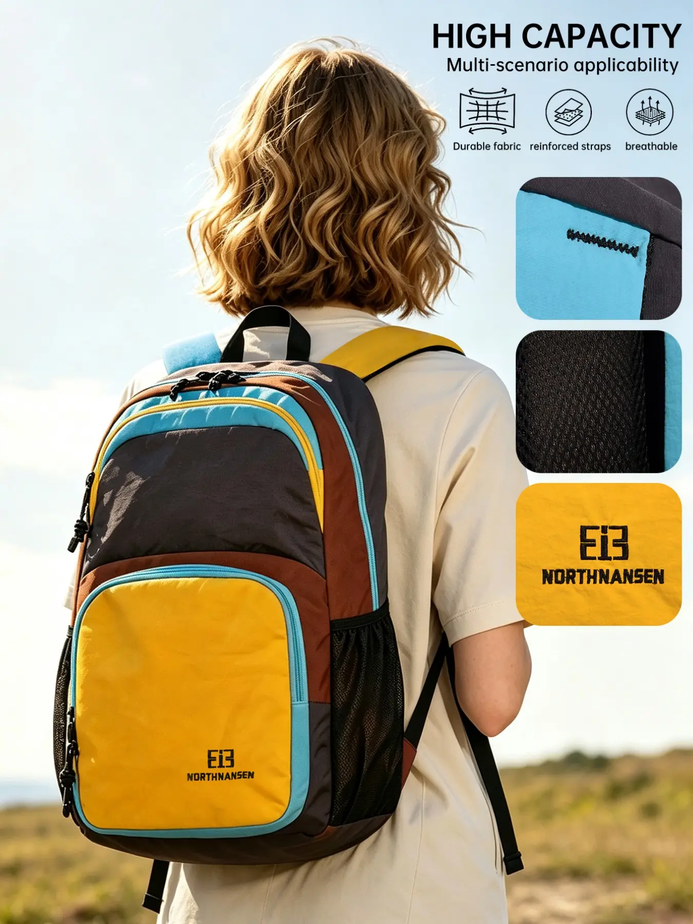 Simple, Stylish, and Chic Color-blocked Outdoor Hiking Backpack, Lightweight Travel Rucksack, Trendy Large-capacity Duffle Backpack