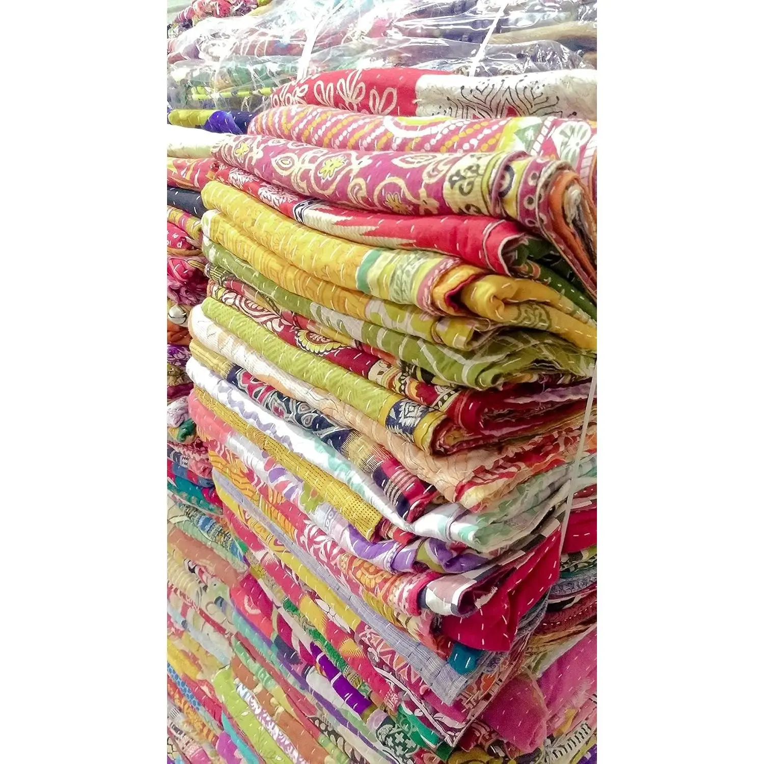 Lot 5 PCs Tribal Kantha Quilt Vintage Handmade Blanket Patch Throw Hippie Bohemian Old Saree Made Kantha Rally Twin
