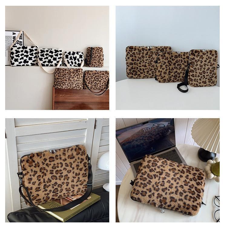 Leopard print Laptop Sleeve 11 13.3 13.6 14 15 15.6 Inch For Macbook Dell Huawei Samsung Xiaomi LG Shoulder Bag Tablet Pouch