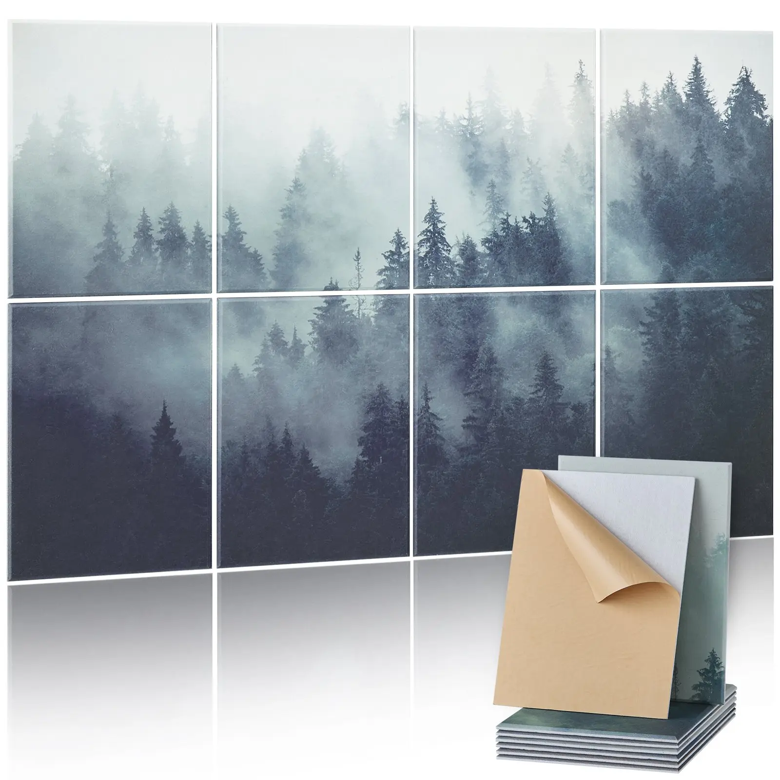 VEVOR 8-Pack Art Acoustic Soundproof Wall Panels, 63x23.62x0.4in Odor-Free Self-Adhesive Decorative Sound Dampening Boards for Home, Studio, Gaming Room (Forest Design), Easy, Inches