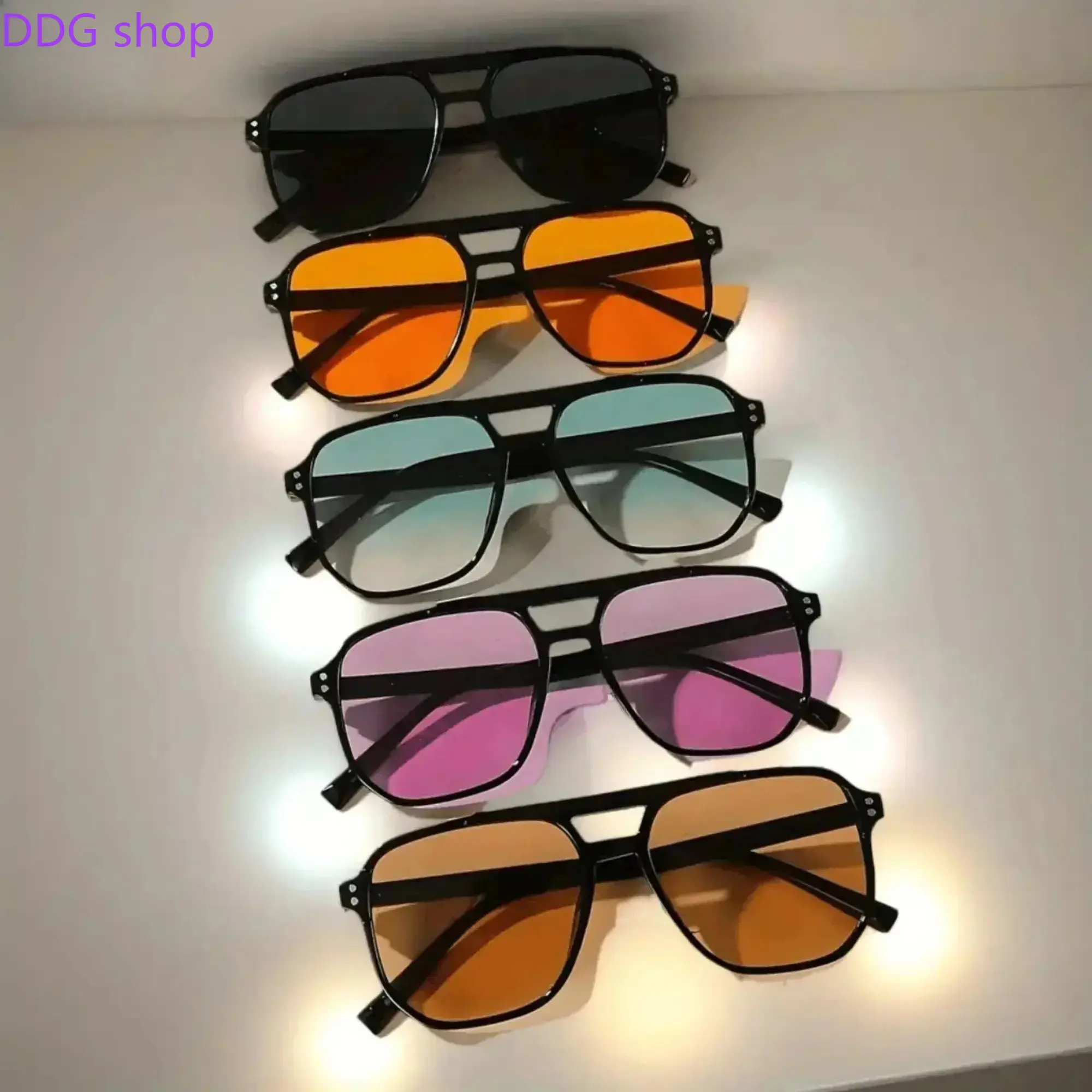 5PCS Oversized Aviator Glasses Set for Men (Male), 18 Years and Above, Classic Sports Eyewear with Plastic Retro PC Frame, Black Frame with Colorful Lenses, Lightweight Aesthetic Shades for Daily Wear, Driving, Outdoor