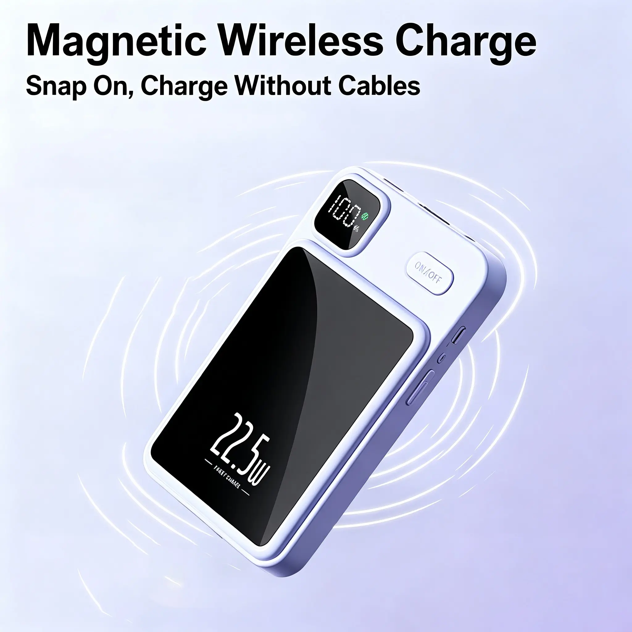 Magnetic Wireless Power Bank 22.5w Fast Charging, Portable Mini Battery Pack, Digital Display Powerbank for iPhone, Compact & Efficient