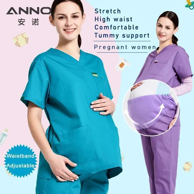 Maternity Work wear Loose Pregnant Woman Nurse Uniforms Hospital Clothing Female Adjustable Waist Scrubs Set