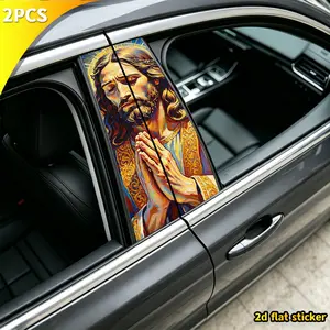 2 Piece Jesus Prayer Hand Car B Pillar Sticker, Waterproof Artistic Style, Faith Theme Exterior Decoration, Automotive Accessories