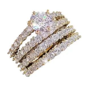 Hollow Luxury Ring 2pcs Rhinestone Band Rings Set Sparkly Cubic Zirconia Engagement Rings Women's Anniversary Wedding Party
