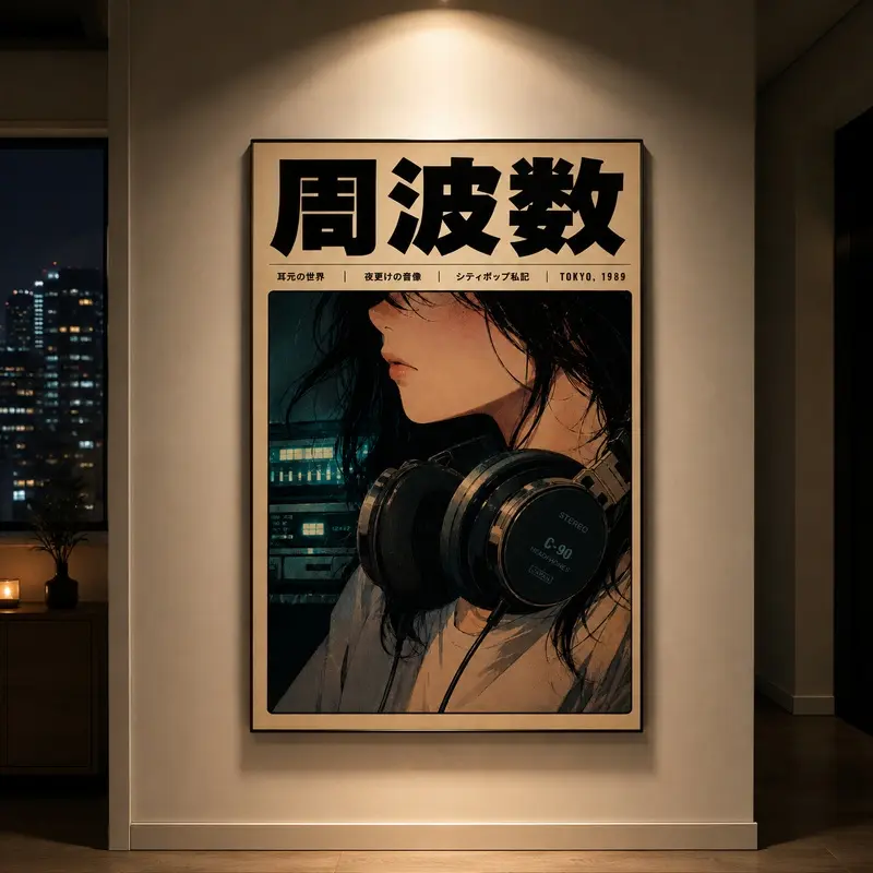 Anime Themed Wall Posters & Prints - Anime Girl Headphones Art, Japanese Retrofuturism Design, Y2K Artwork, Demar DeRozan 360 Art, City Pop Piece, Manga Room Decor, Japanese Aesthetic Accent, Music Room Decor