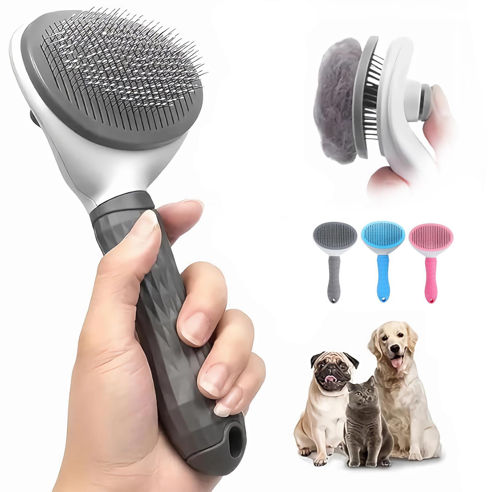 Automatic Pet Hair Removal Brush, 1 Count Pet Grooming Brush, Slicker Brush, Shedding Brush with Cleaning Button, Pet Massage Brush for Cats, Dog & Cat Grooming Supplies