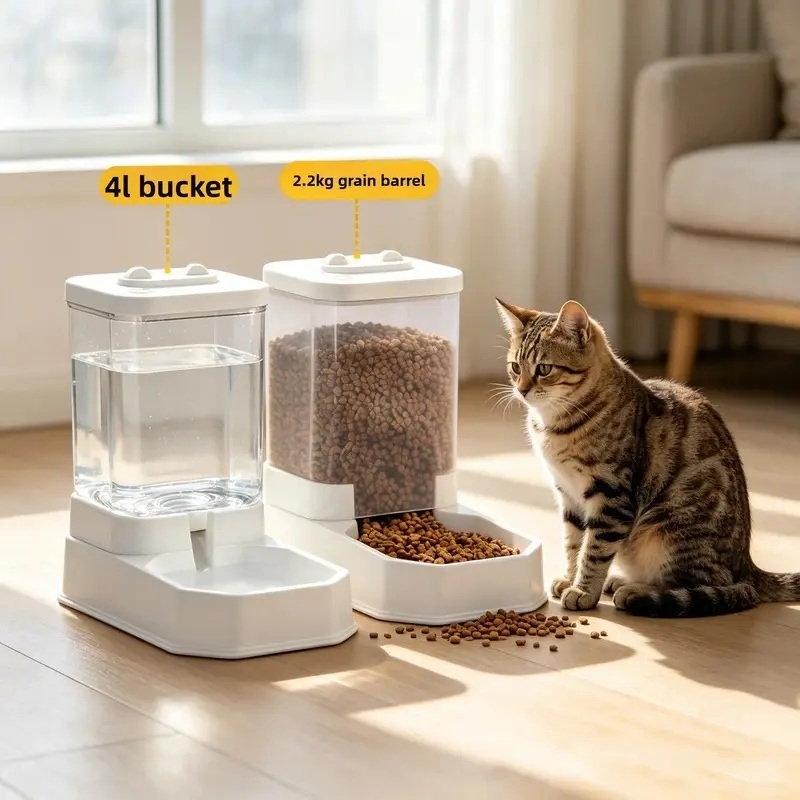 4L Large Capacity Automatic Cat Feeders Set - BPA-Free Gravity Pet Food Dispenser & Waterer, Non-Electric Safe for Cats