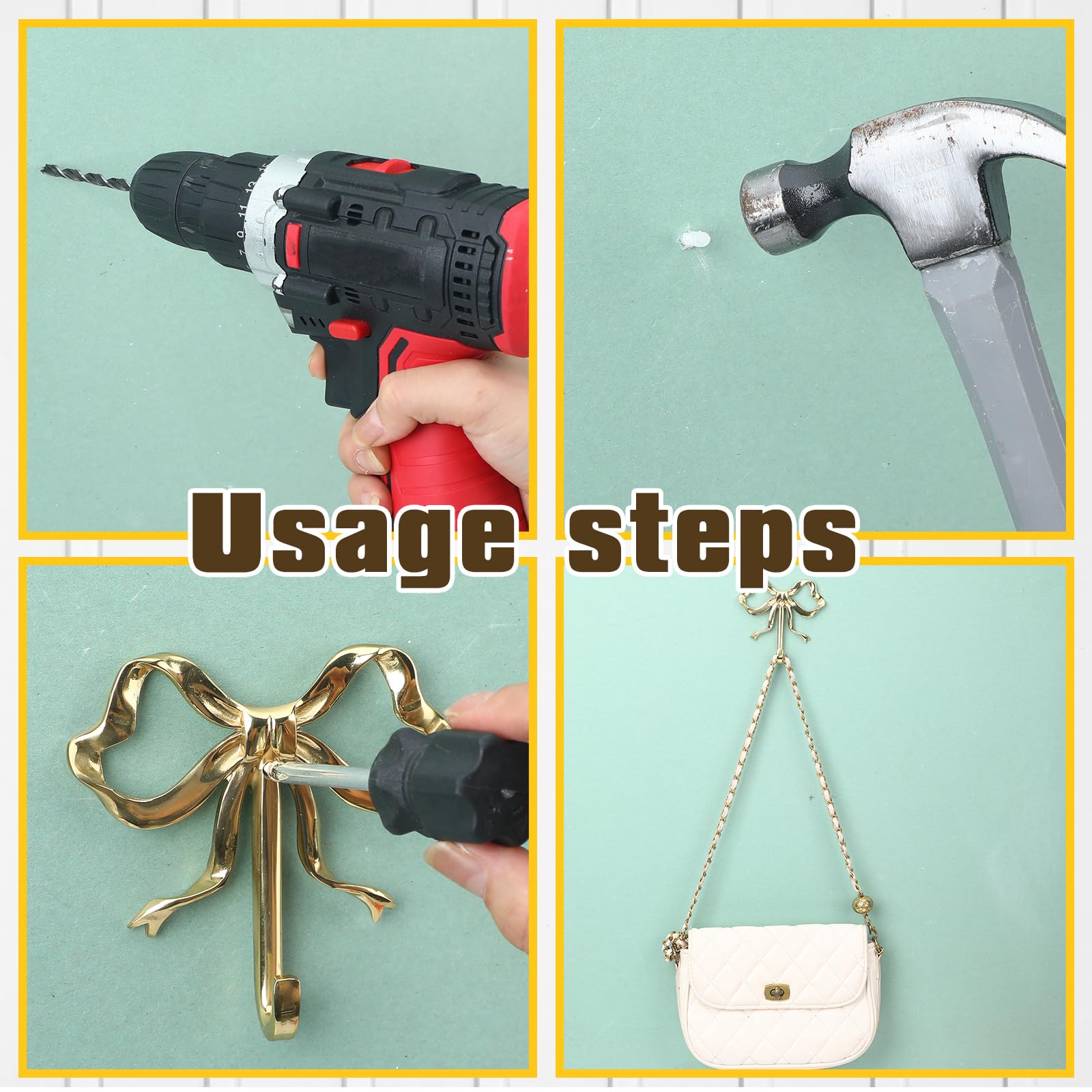 Bow-knot Design Wall Hook, 2/4 Counts/set Exquisite Decorative Wall Hook, Towel Hook, Home Organizer for Bedroom Bathroom Living Room Kitchen