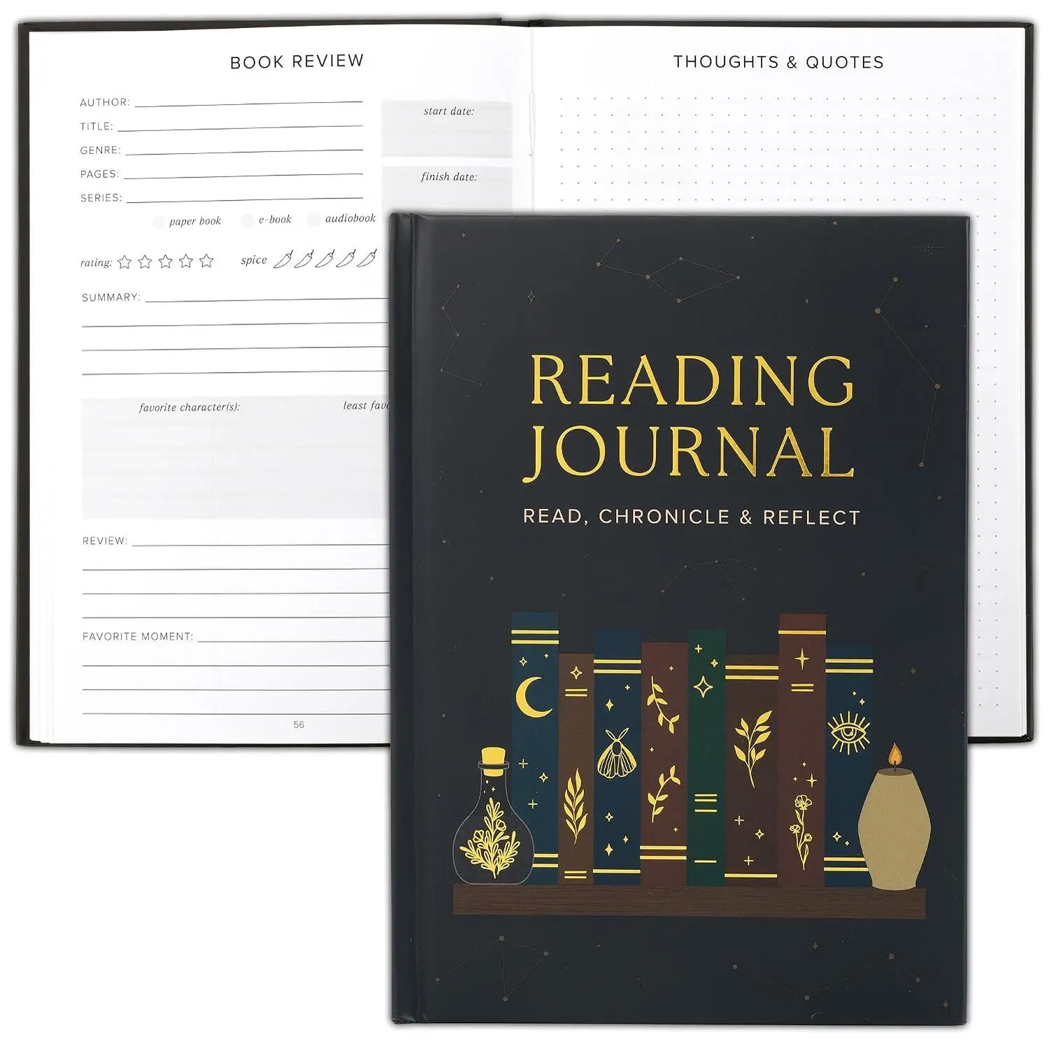 Hard Cover Reading Journal, Office Stationery with Reading Log and Review Pages for Book Note-Taking, Ideal Gift for Book Lovers