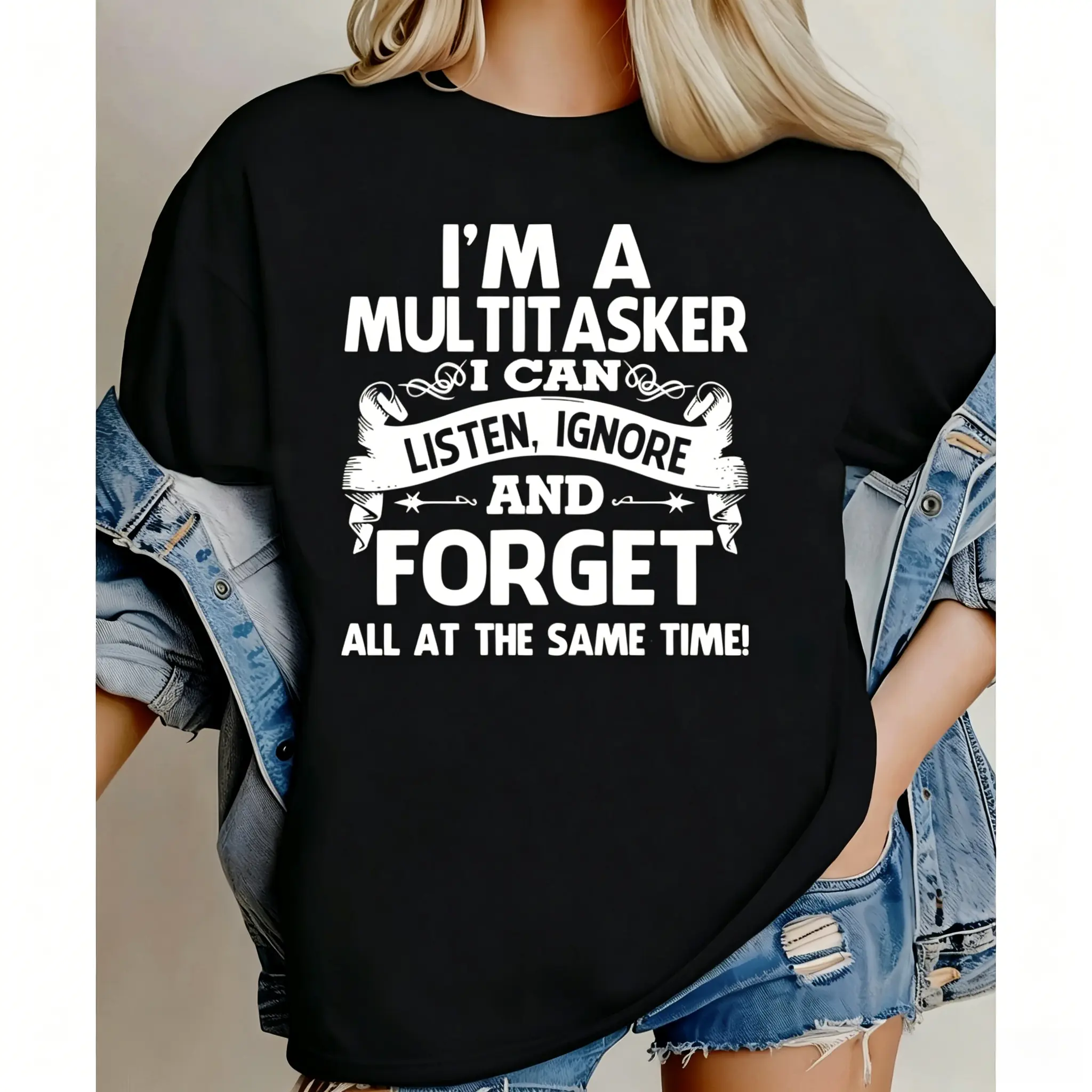 Men's Retro Graphic Tshirt - Athletic "I'M A MULTITASKER" Letters Print, Fitted Drop Shoulder Short Sleeve Polyester Round Neck Foldable Sporty Chic Top for Halloween, Valentines Day Sports Streetwear