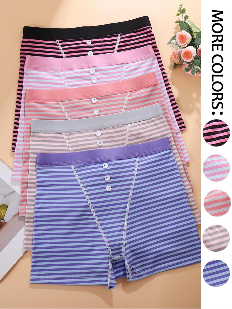 Women's Striped Print Underwear Set, 2/3/5/8 Pieces, Comfortable Breathable Fabric, Casual Style, All Seasons, Fitted Waistband