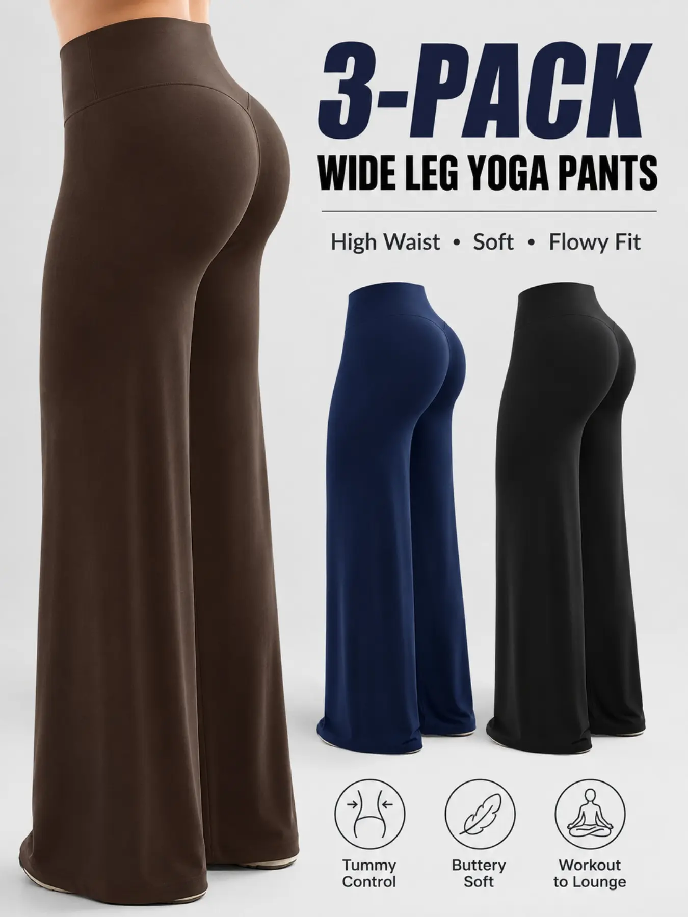 Women's High Waist Wide Leg Yoga Pants, Peach Butt Long Straight Leg Workout Pilates Fitness Quick-Dry Gym Wear, High Waist Activewear, High Waisted Sportswear, Polyester + Elastane, Sports Bottoms, Gym Sportswear Bottoms, Fitness Training Pant