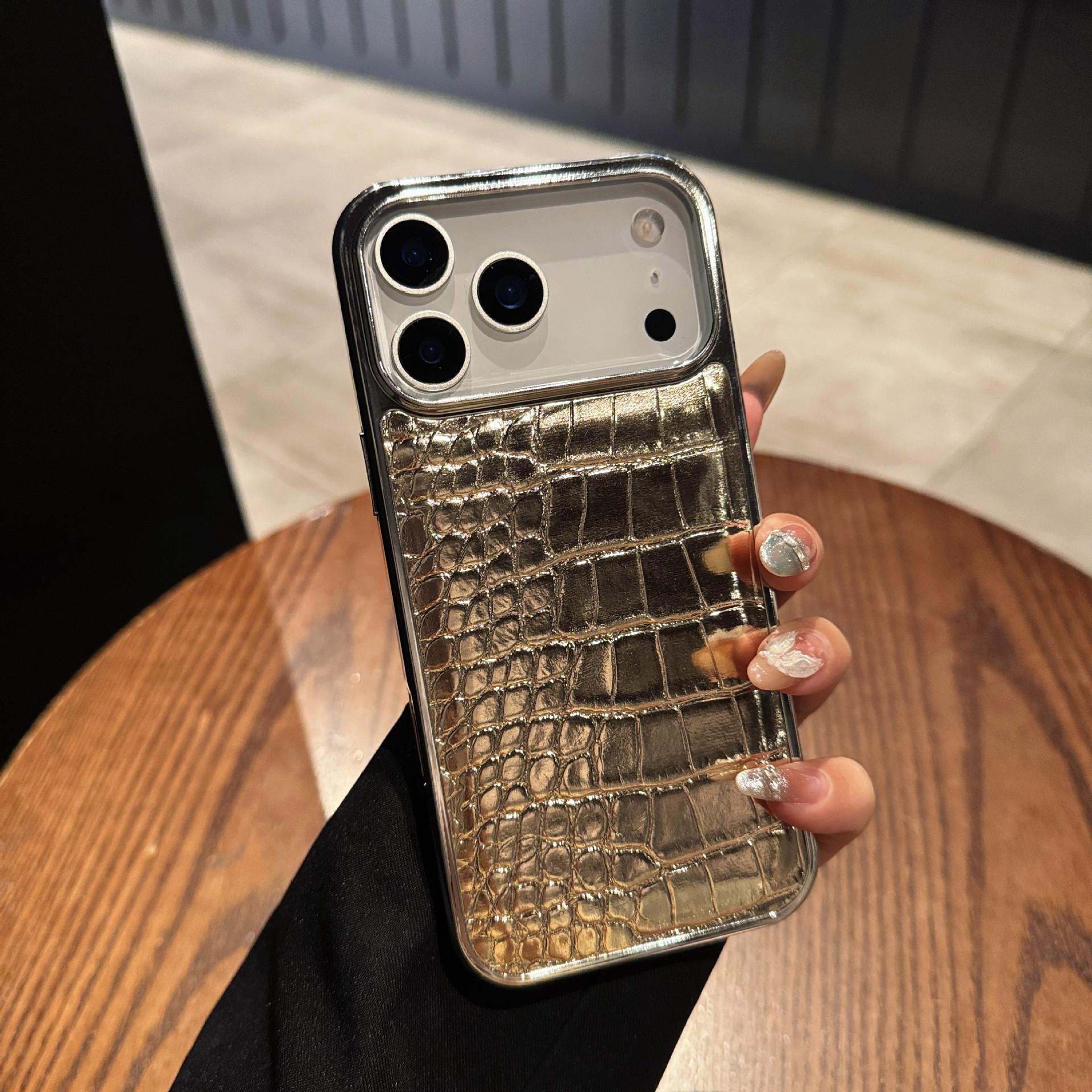 Iridescent Electroplated crocodilePattern Case Suitable for iPhone17, iPhone 16 Pro Max, Vegen Crocodile Leather, high-end feel, anti-drop protective cover