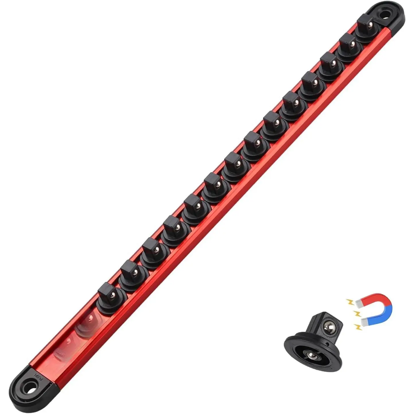 Socket Organizer – 3/8-Inch Drive  Alloy Socket Rail | Heavy Duty Socket Holder & Ratchet Organizer | Socket Organizer for Tool Box Drawer with 14 Clips (Red) |  Socket Organizer