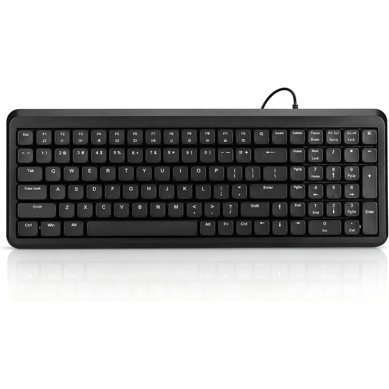 Full-Size Wired Keyboard with Full-Size Keys, Plug-and-Play USB, Large Number Pad, LED Indicators, Anti-Wear Letters, Responsive Typing, Standard Layout for Windows PC/Laptop - Black