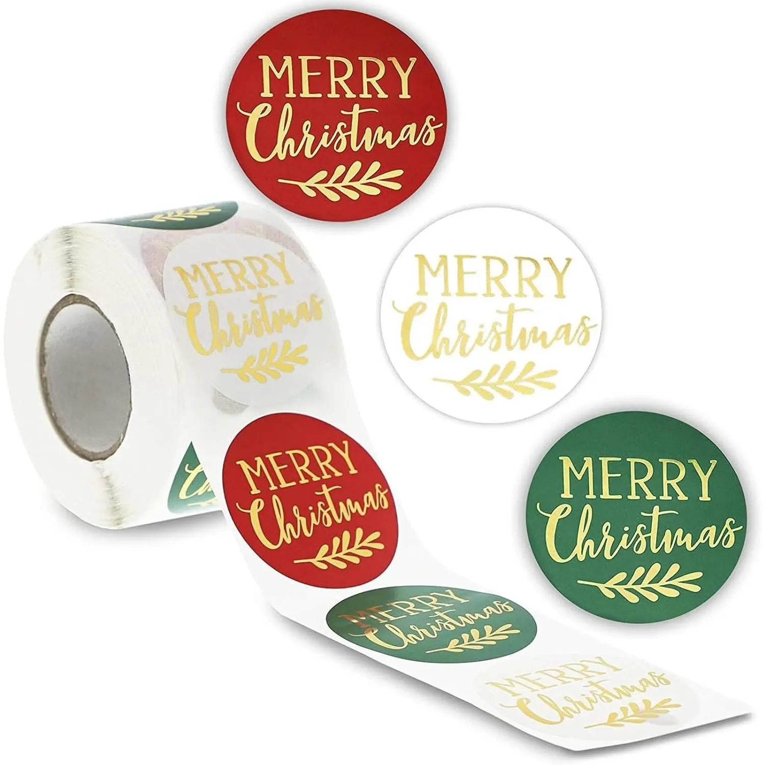 500 count Merry Christmas  Foil Envelope Stickers,  Seals for Envelopes,  Tag, Xmas Card Labels Roll for Personalized Greeting Cards and Notes (2 Inch)
