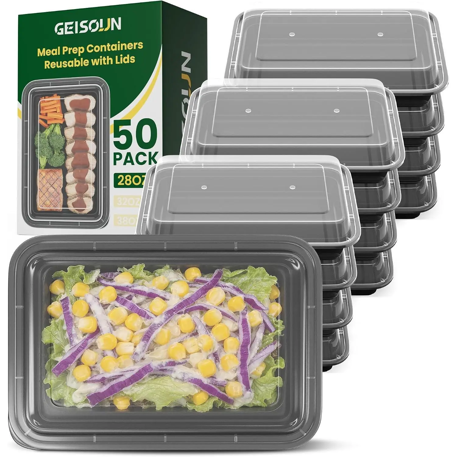 20 Pack 28oz Meal Prep Containers  with Easy Open , Sturdy Leakproof  Safe, To Go Take Out Plastic  Storage Containers with , Microwave Freezer Dishwasher Safe, Black