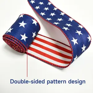 2.5" Patriotic Wired Ribbon Roll, Reversible Stars and Stripes Double-Sided Ribbon, Red White and Blue Decor for 4th of July Memorial Day Wreaths & Bows DIY Crafts,Red White and Blue Decorative Trim for Memorial Day Holiday Wreath Making