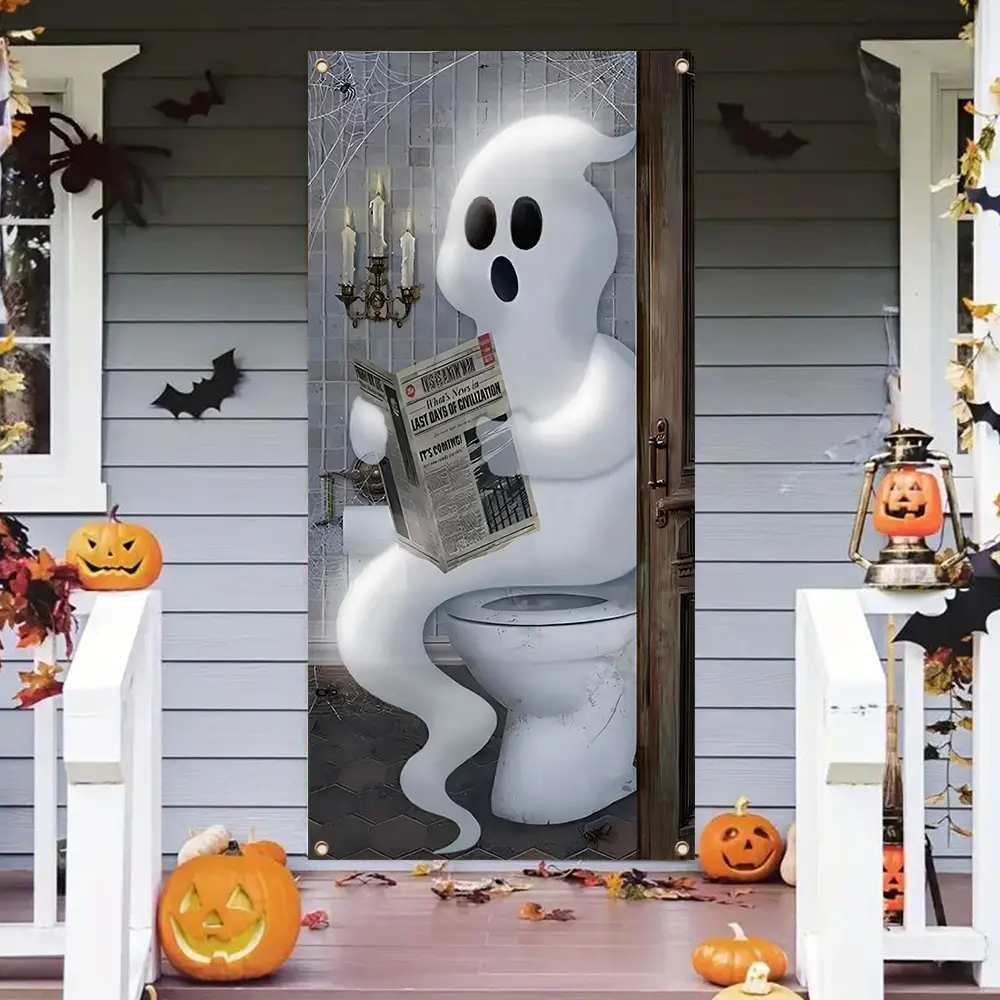 Ghost Door Hanger - Polyester Halloween Banner, suitable for home entrances, perfect for Halloween candy and party decorations