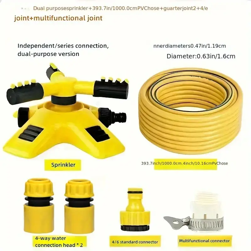 360° Rotating Head Round Spray Sprinkler Set with Quick Connect, Includes Hose, for Courtyard Lawn Irrigation, Cooling, Irrigates Lawn