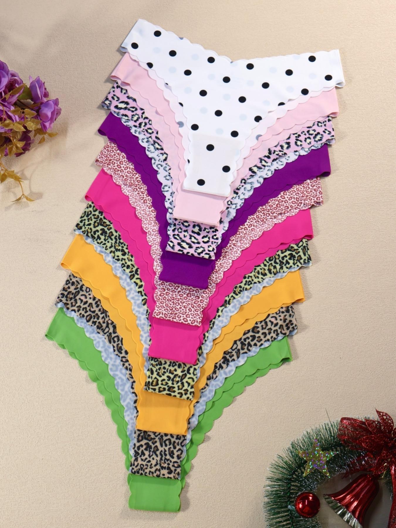 Women's Seamless Scallop Trim Underwear Set, Comfortable Breathable Antibacterial Panties, Fitted Casual Style for All Seasons