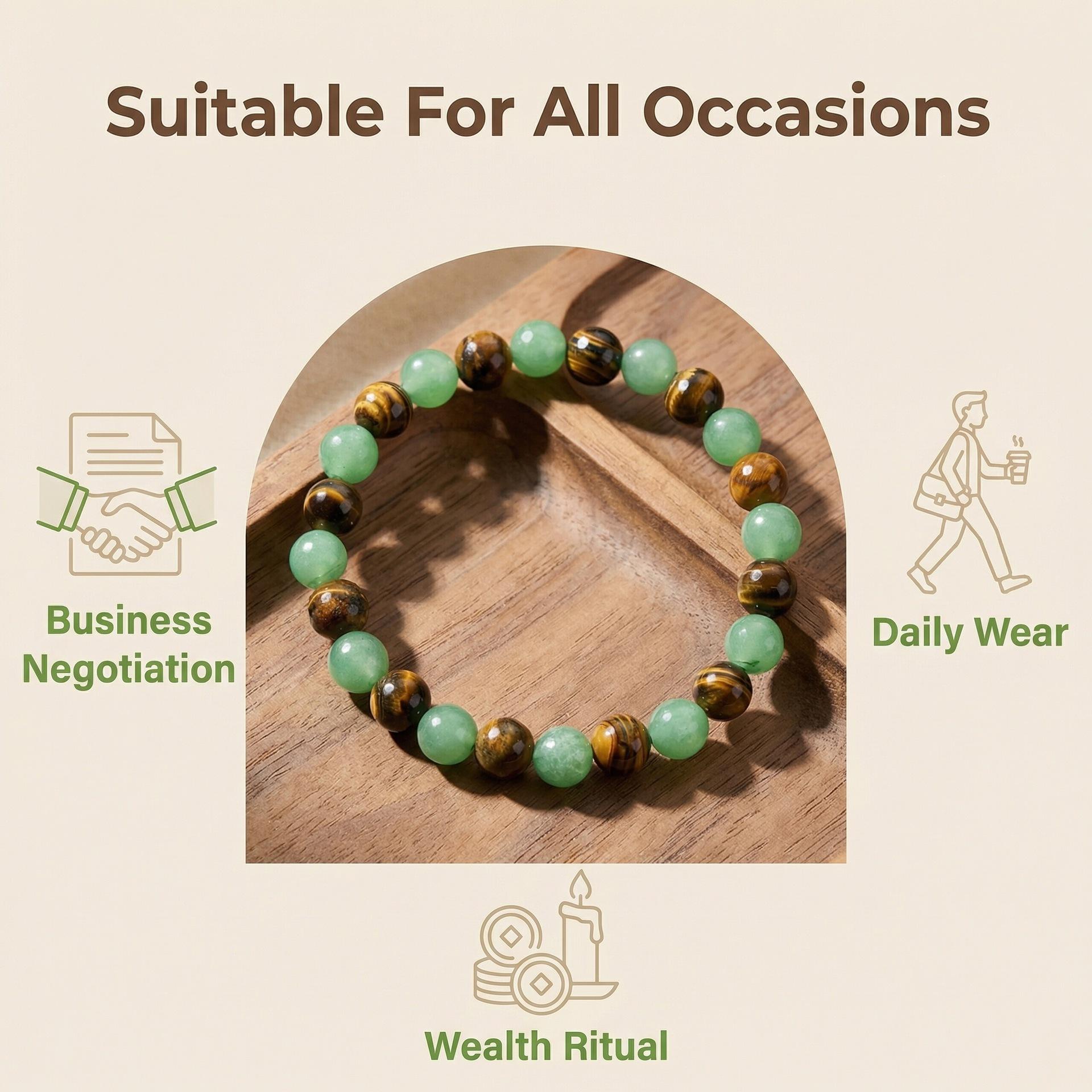 Cross-border bestseller green aventurine tiger eye natural stone bracelet, wealth and energy jewelry, handmade beaded bracelet