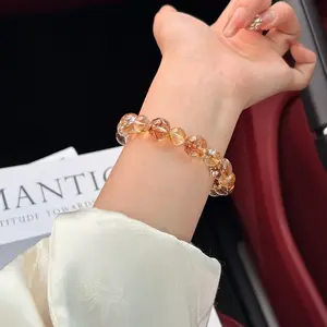 「Golden Glow Harvest」Original Yellow Tone Beaded Bracelet | Natural Gold Hematoid & Yellow Tourmalinated Quartz Luxury Women’s Jewelry