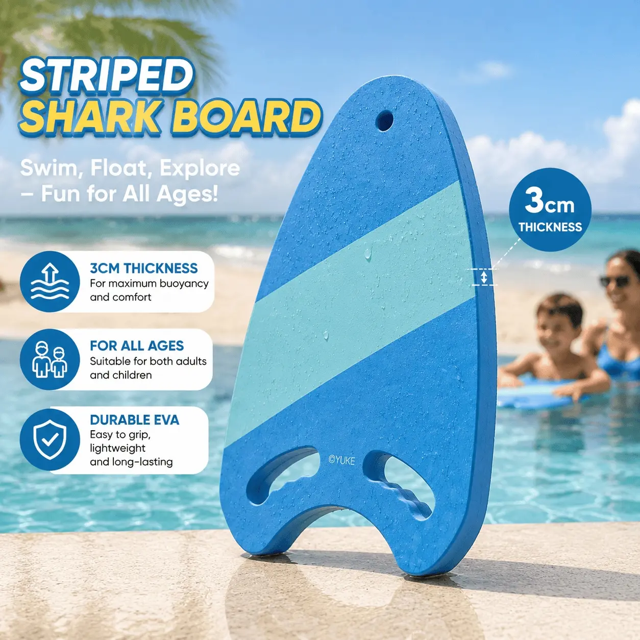 Professional Swimming Kickboard for Adults & Kids, All Ages, 3cm Thick EVA Float Board, Bright Colors, Durable Pool & Gym Training Gear for Stroke Technique & Buoyancy