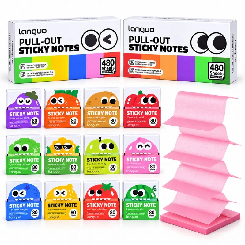 6/12 PCS Transparent Glitter Sticky Notes, Sparkly Pull Out Sticky Notes, Translucent See-Through Notes for Smooth Writing Without Covering Text, Study, School, Office and Books
