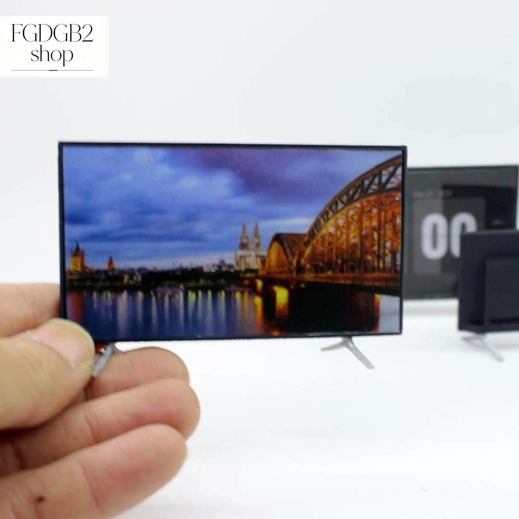 1:12 Scale Miniature TV for Dollhouse, Realistic Tiny Television with Stand & Display Base, Mini Living Room Furniture, DIY Diorama Accessory for Dollhouse Scenes & Miniature Decor