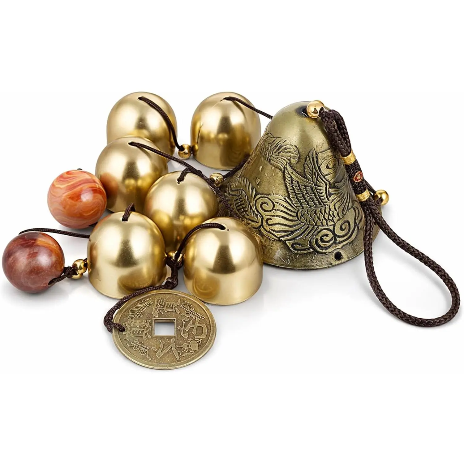 Copper Bells Lucky Feng Shui Wind Chimes for Outside | Small Tibetan Bells Wind Chime with 4cm/1.5Inch  Pendant  Decor for  Garden Patio Zen Blessing